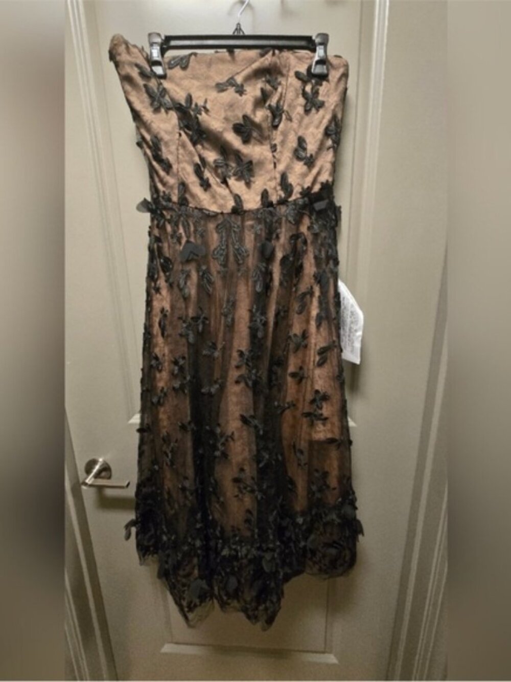 Elegant Black and Tan Strapless Dress